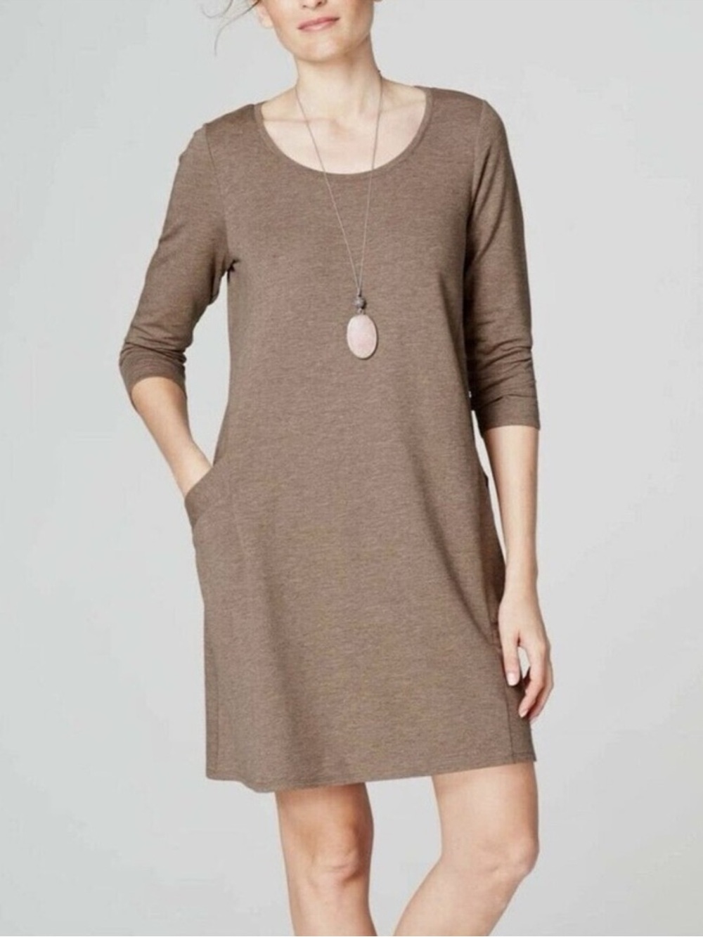 J. Jill Pure Jill Driftwood Heather Brown Knit Scoop Neck A Line Dress Size M